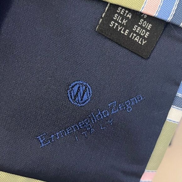 Ermenegildo Zegna Stripes Silk Ties Blue Pink Green - Picture 5 of 5
